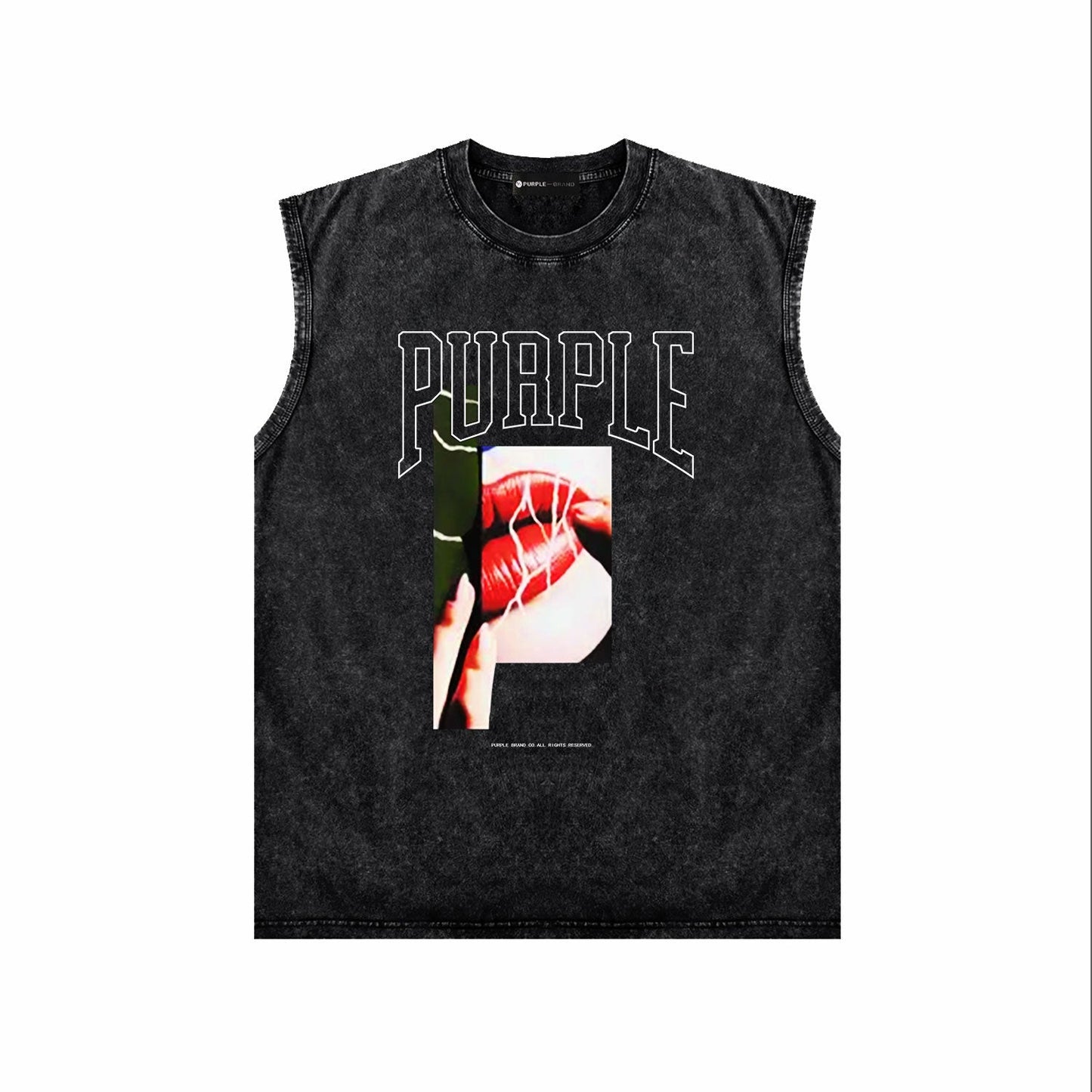 PURPLE-Purple Make Old Sleeveless T-Shirt ZJBPUR097#