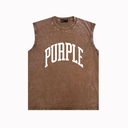 PURPLE-Purple Make Old Sleeveless T-Shirt ZJBPUR079#